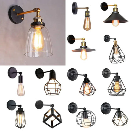 Industrial loft led cage wall light sconce with clear glass dome and brass accents for bedroom decorbites industrial loft
