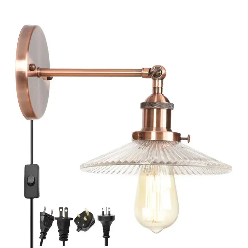 Copper finished wall light with ribbed glass shade and exposed edison bulb for decorbites industrial loft bedroom