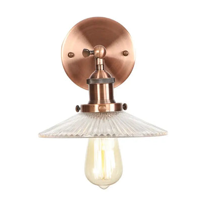 Copper-finished industrial loft led wall light with faceted glass shade and exposed filament bulb for bedroom decorbites decor