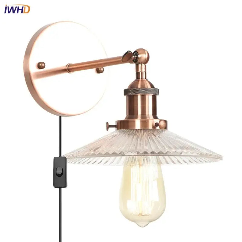 Copper-finished industrial loft led wall light with faceted glass shade and exposed edison bulb for bedroom decorbites industrial loft