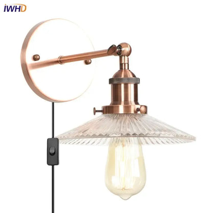 Copper-finished industrial loft led wall light with faceted glass shade and exposed edison bulb for bedroom decorbites industrial loft
