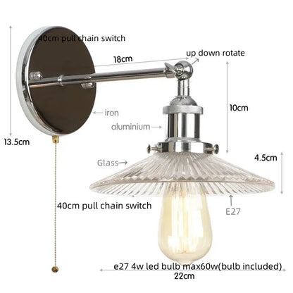 Chrome finished adjustable wall light with faceted glass shade and exposed edison bulb decorbites industrial loft led