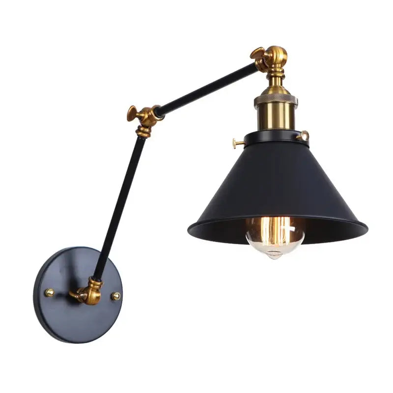 Industrial loft led black and brass wall lamp with adjustable conical shade for decorbites industrial loft bedroom decor