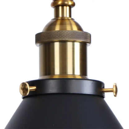 Industrial loft led black and brass wall lamp with matte black conical shade and brass knurled hardware decorbites industrial loft