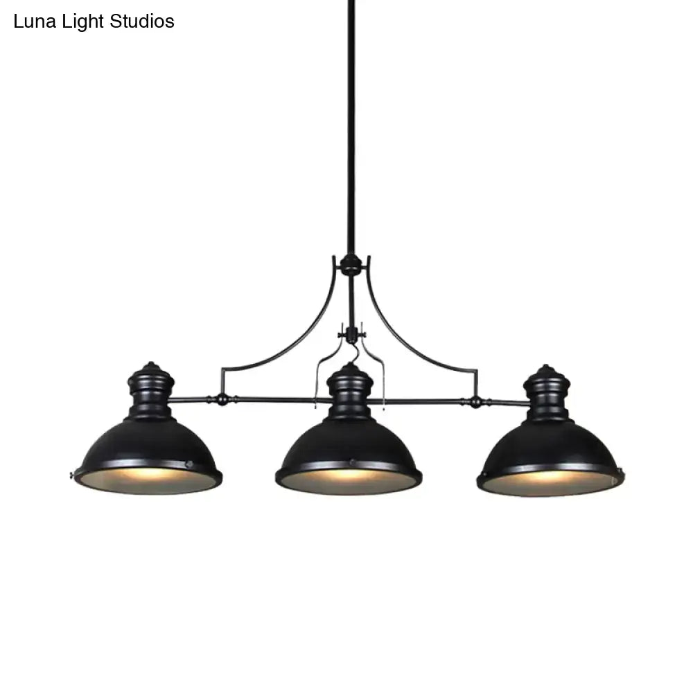 Decorbites retro island lighting black industrial three-light pendant chandelier with dome shade and glass diffuser