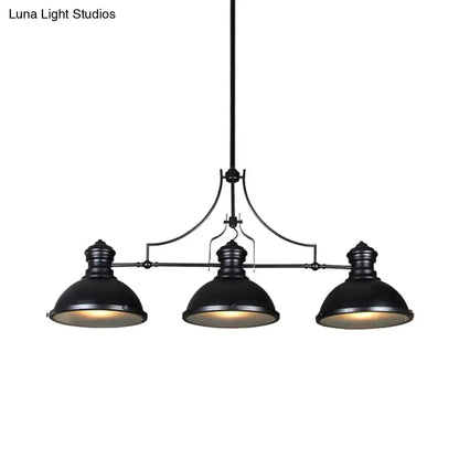 Decorbites retro island lighting black industrial three-light pendant chandelier with dome shade and glass diffuser