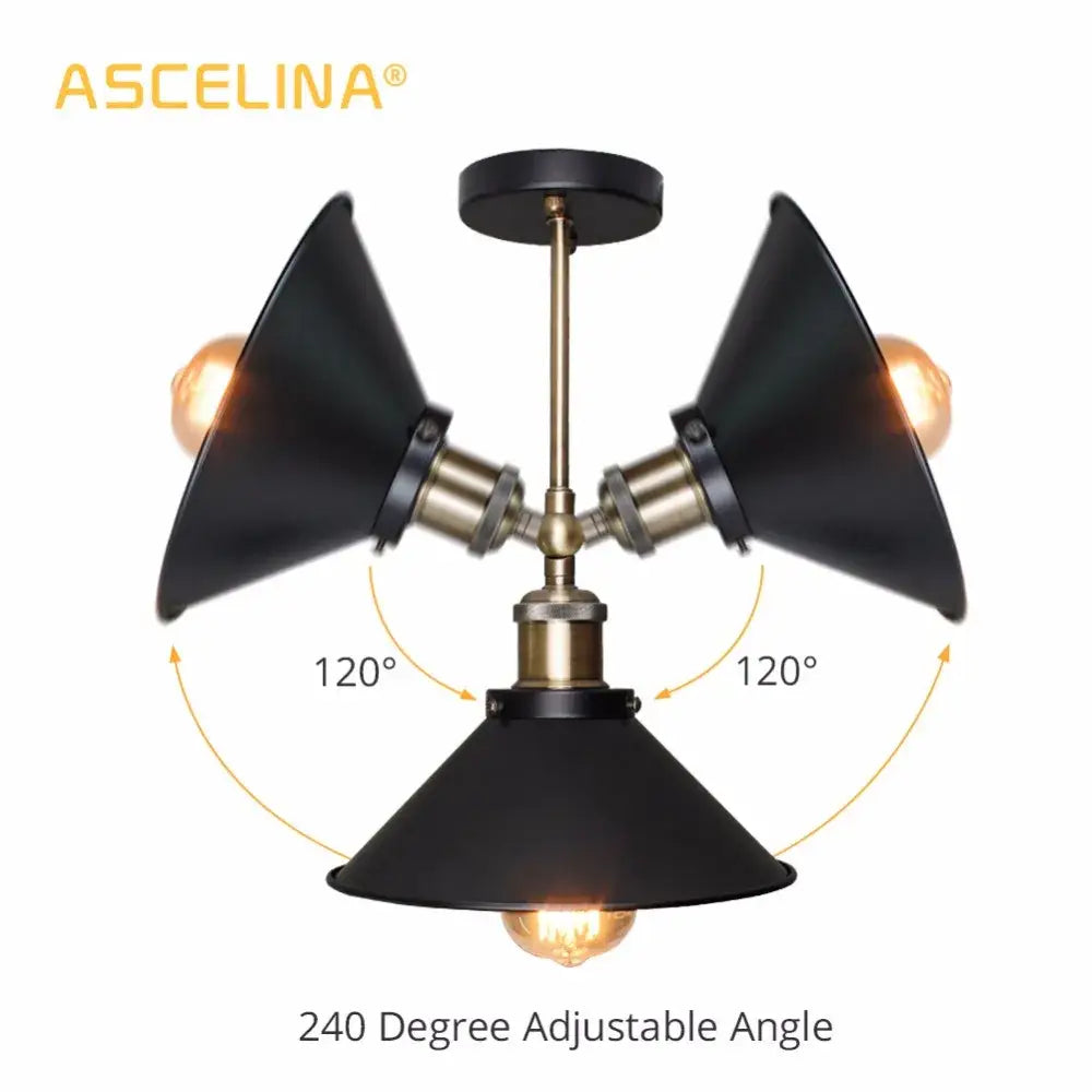 Black ascelina brand industrial-style wall sconce with three adjustable conical shades and brass accents for decorbites industrial wall lighting