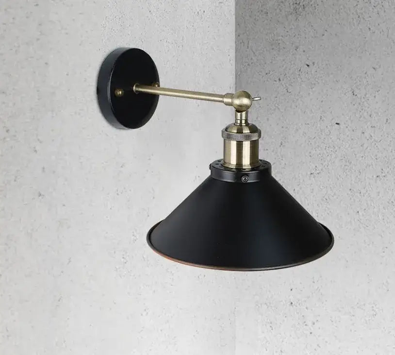 Black matte wall sconce with brass accents and conical shade for living room decorbites industrial wall lighting
