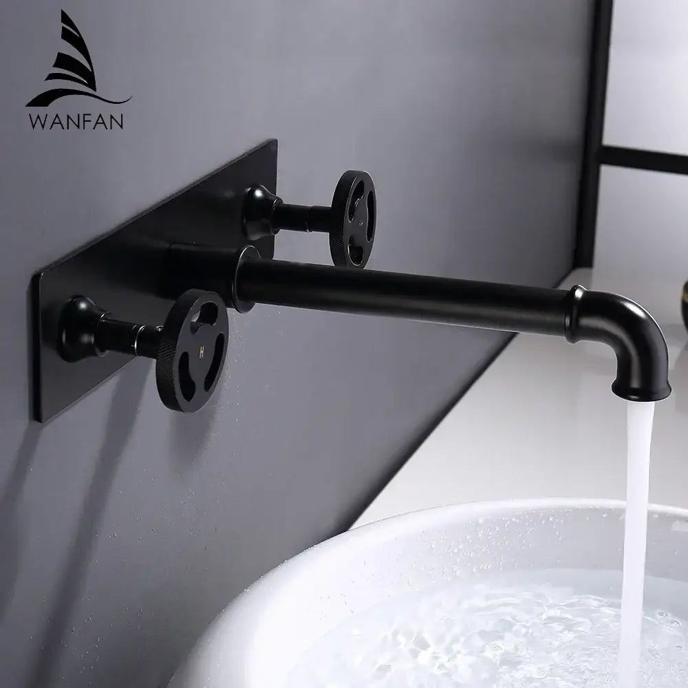 Industrial matte black dual handles basin faucet with ornate handwheels for decorbites industrial style bathroom decor