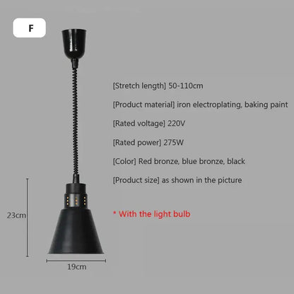 Black iron electroplated matte black hanging lamp with flexible neck for electric food heat preservation use in kitchen