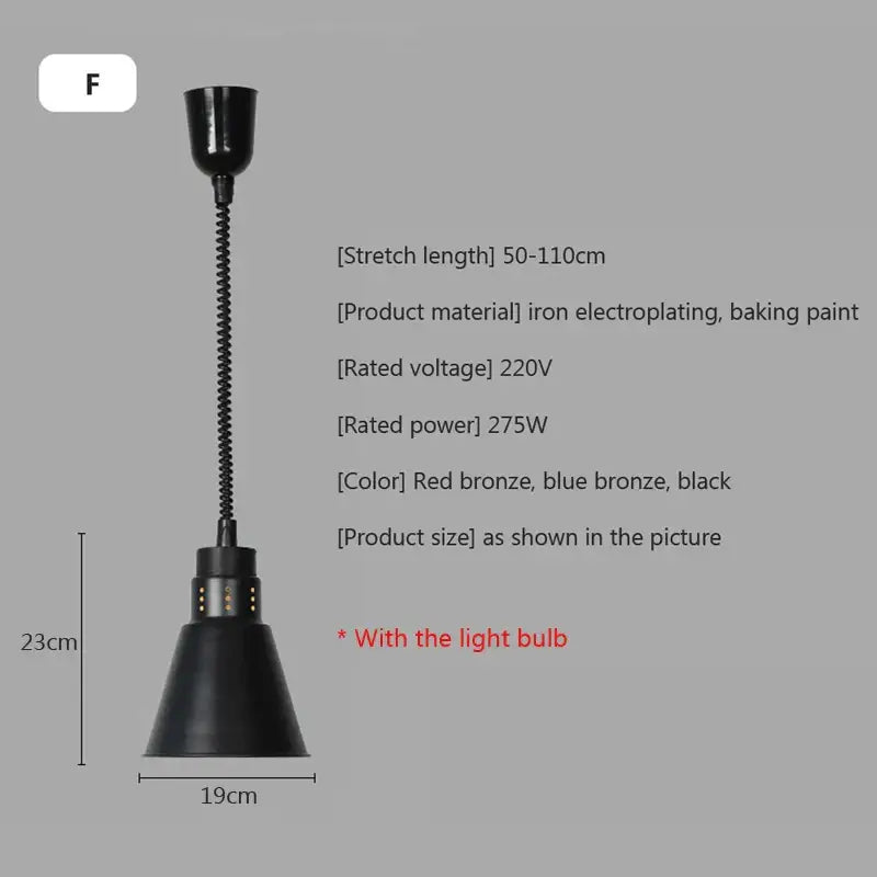 Black iron electroplated matte black hanging lamp with flexible neck for electric food heat preservation use in kitchen