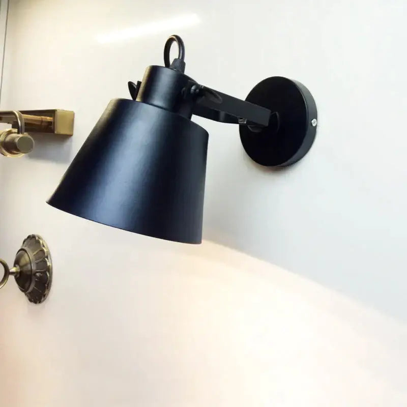 Industrial matte black iron loft edison wall light with conical shade and adjustable arm for bedroom sconce use