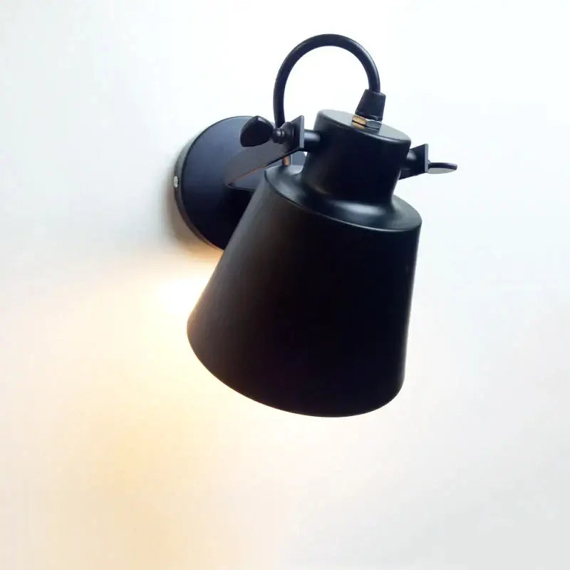 Industrial matte black iron loft edison wall light with conical shade and adjustable arm for bedroom sconce lighting