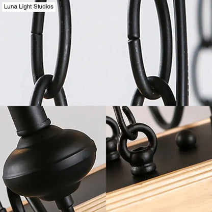 Black finish DecorBites industrial metal indoor island pendant with 6 bulbs and spherical wrought iron matte chandelier