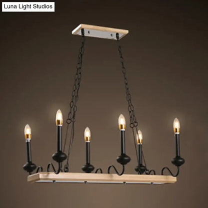 DecorBites™ industrial metal indoor island pendant light with black finish, wooden canopy, and rustic farmhouse chandelier style