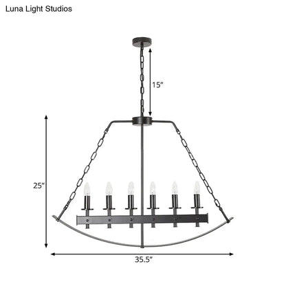 Black wrought iron industrial metal black island chandelier with six candle bulbs for dining room pendant lighting
