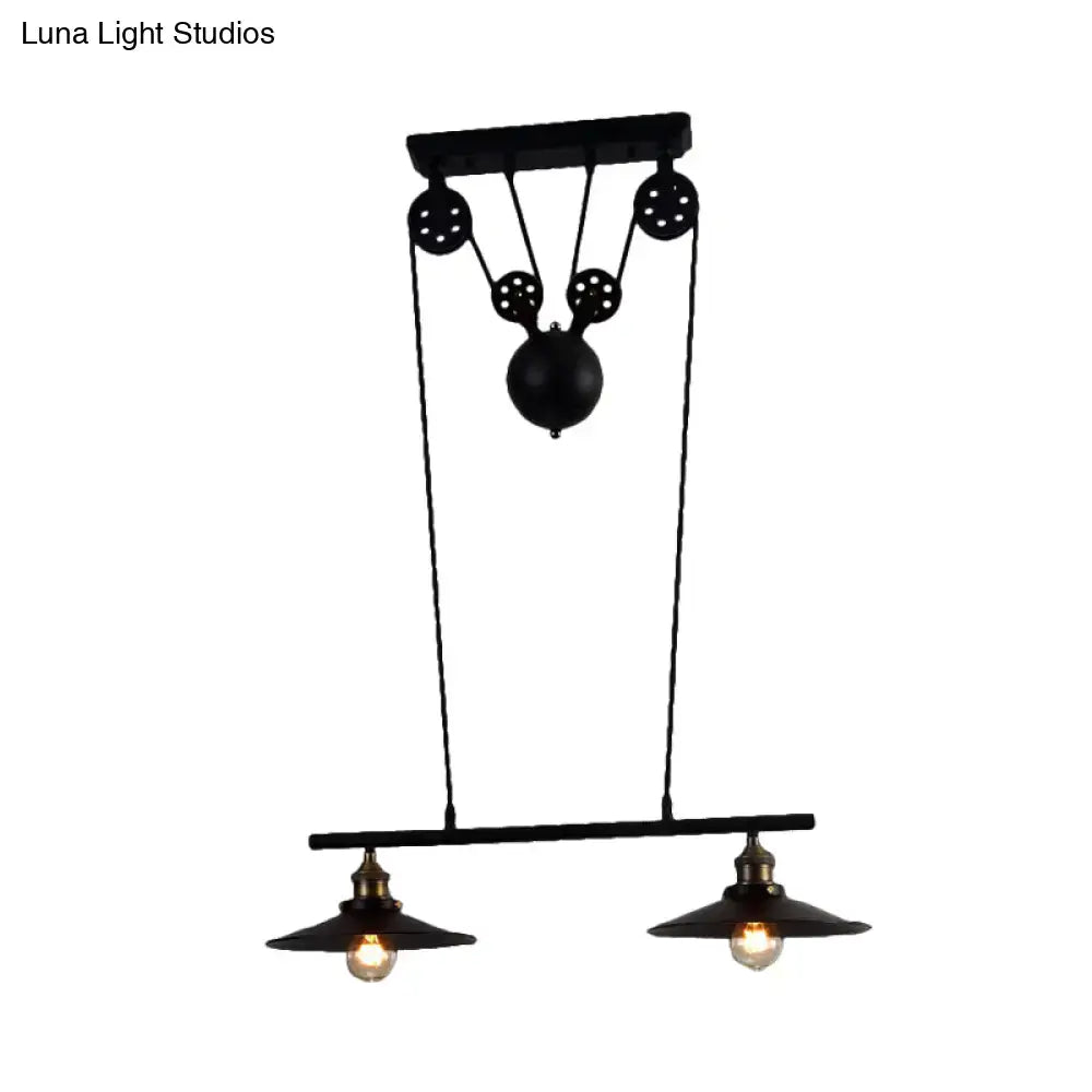 Decorbites industrial style metal island pendant light with black finish two exposed bulbs and chain cord pulley mechanism
