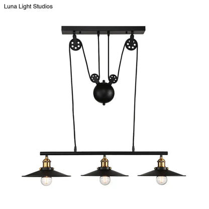 Decorbites industrial style metal island pendant light with black finish chain cord and three exposed bulbs