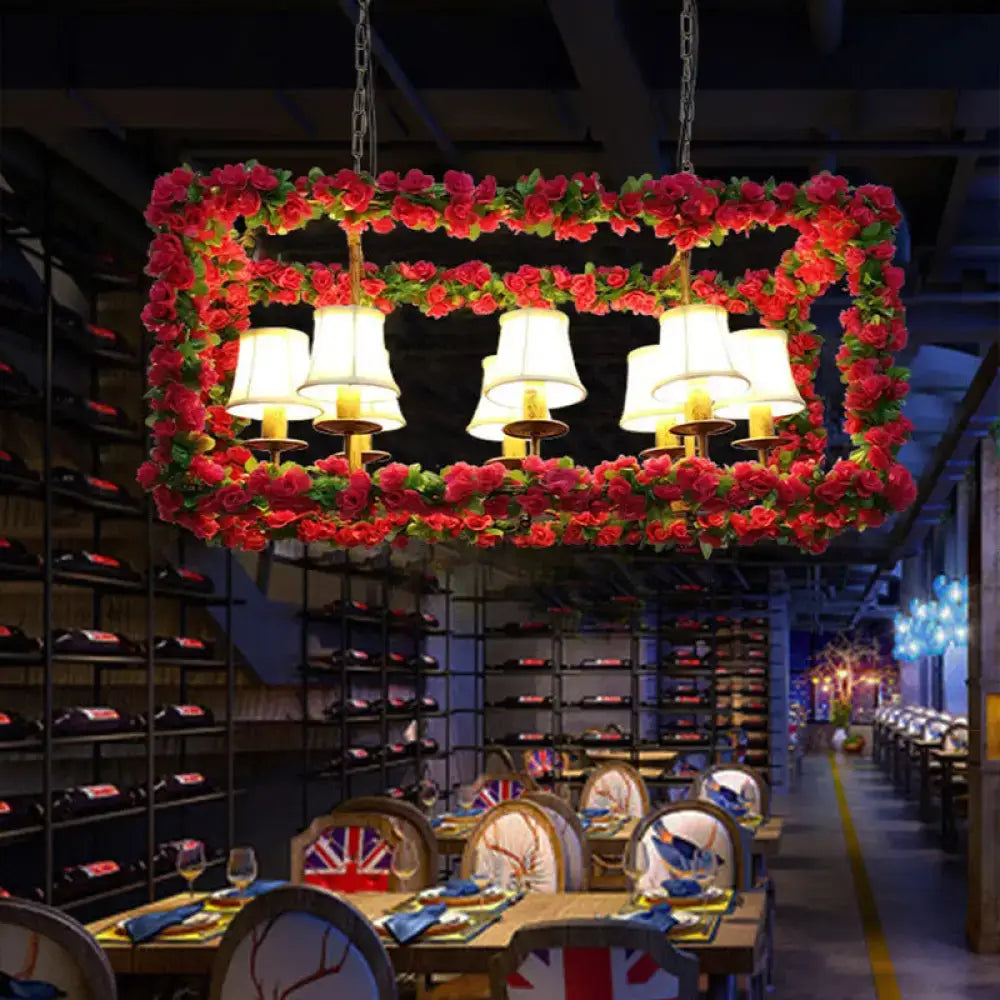 Decorbites™ red metal flower pendant light with vibrant roses and cream lampshades industrial rectangular island 220v-240v 110v-120v