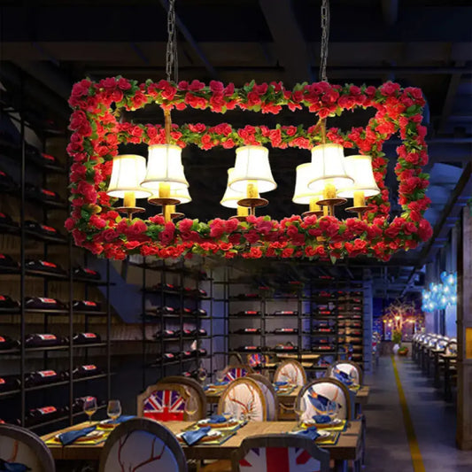 Decorbites™ red metal flower pendant light with vibrant roses and cream lampshades industrial rectangular island 220v-240v 110v-120v