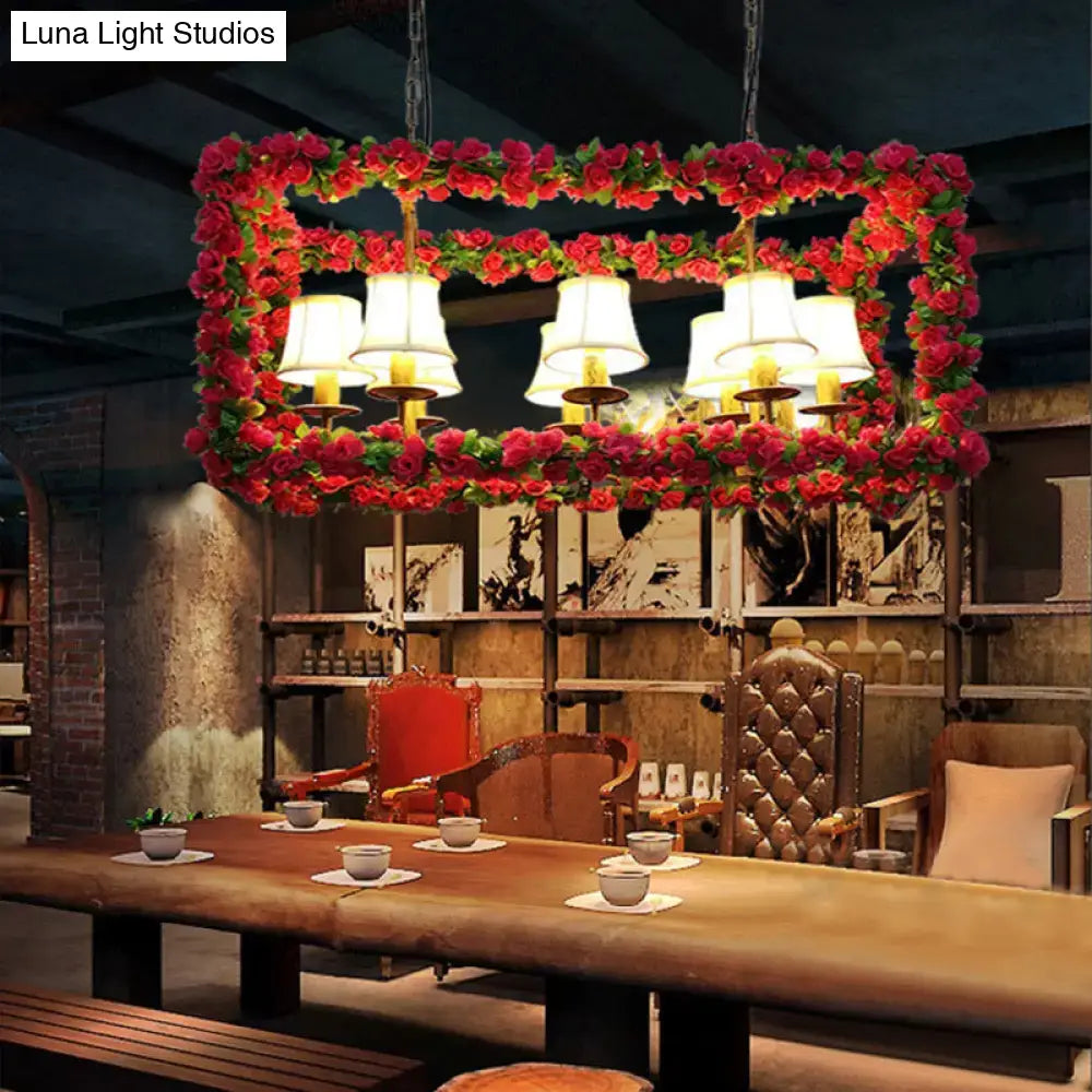 Decorbites™ red metal flower pendant light industrial rectangular island with 8 heads featuring red roses and warm lampshades compatible with 220v-240v 110v-120v