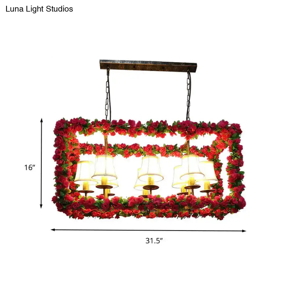 DecorBites™ red metal flower pendant light with vibrant red and green flowers and five candle lights for industrial rectangular island use 220v-240v 110v-120v