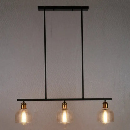 Decorbites™ industrial black pendant lamp with red yellow blue glass bowls and three illuminated globe shades for island lighting