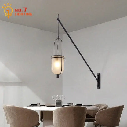 Black metal industrial retro led wall lamp with frosted glass hanging lantern pendant for dining room use