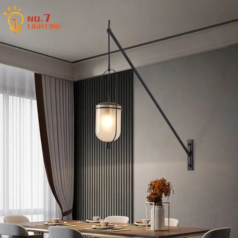 Industrial retro black metal wall lamp with frosted glass pendant shade led wall lamp for dining room use