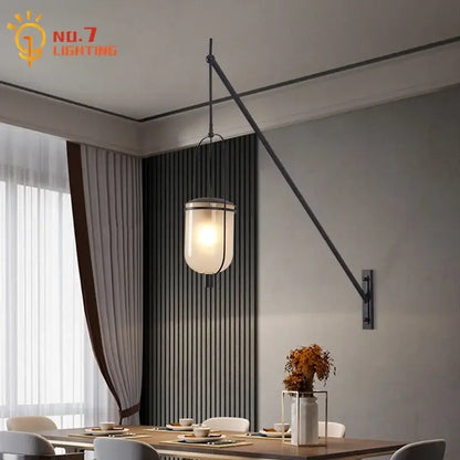 Industrial retro black metal wall lamp with frosted glass pendant shade led wall lamp for dining room use