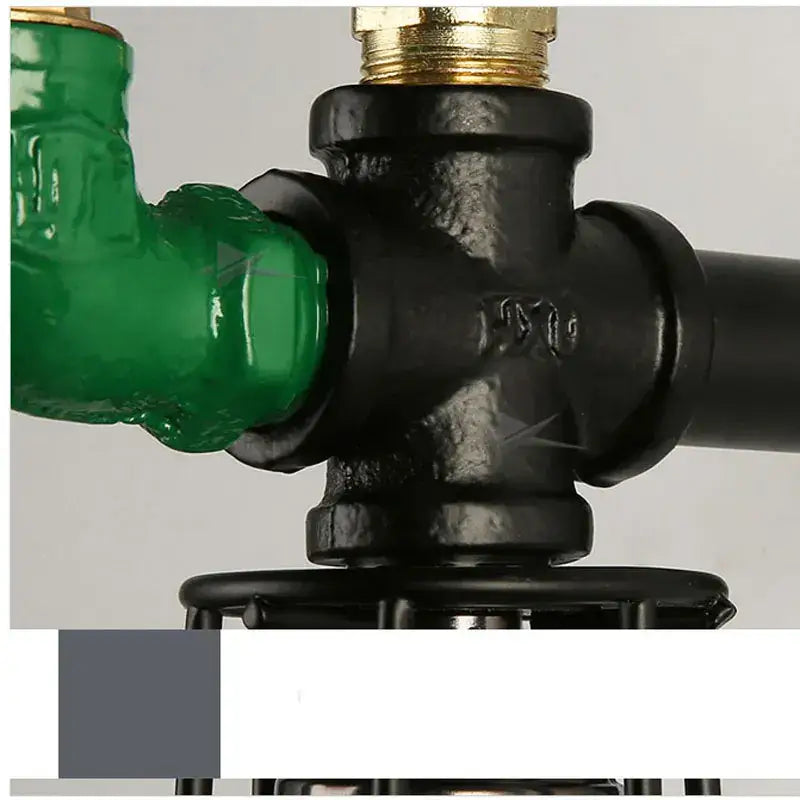 Industrial retro wall light featuring black and green metal pipes with brass threaded connection for bedroom decorbites industrial retro