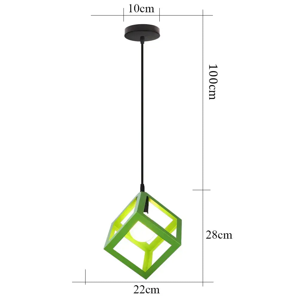 Green geometric cube decorbites iron pendant light with black cable and ceiling mount for kitchen dining room decor