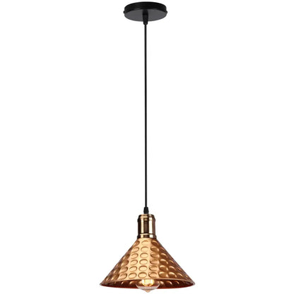Copper-colored hammered metal industrial retro pendant lamp with black ceiling mount for dining room decorbites industrial retro light