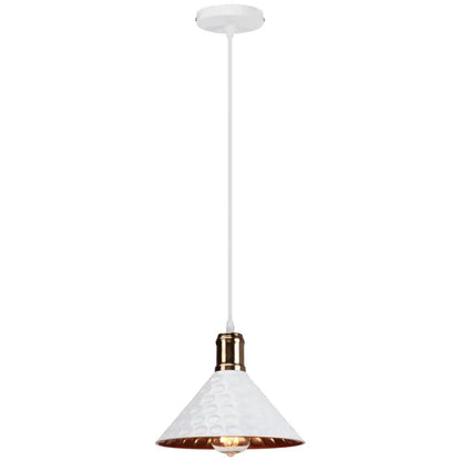White textured industrial retro pendant lamp with copper rim and brass accent for dining room decorbites industrial retro