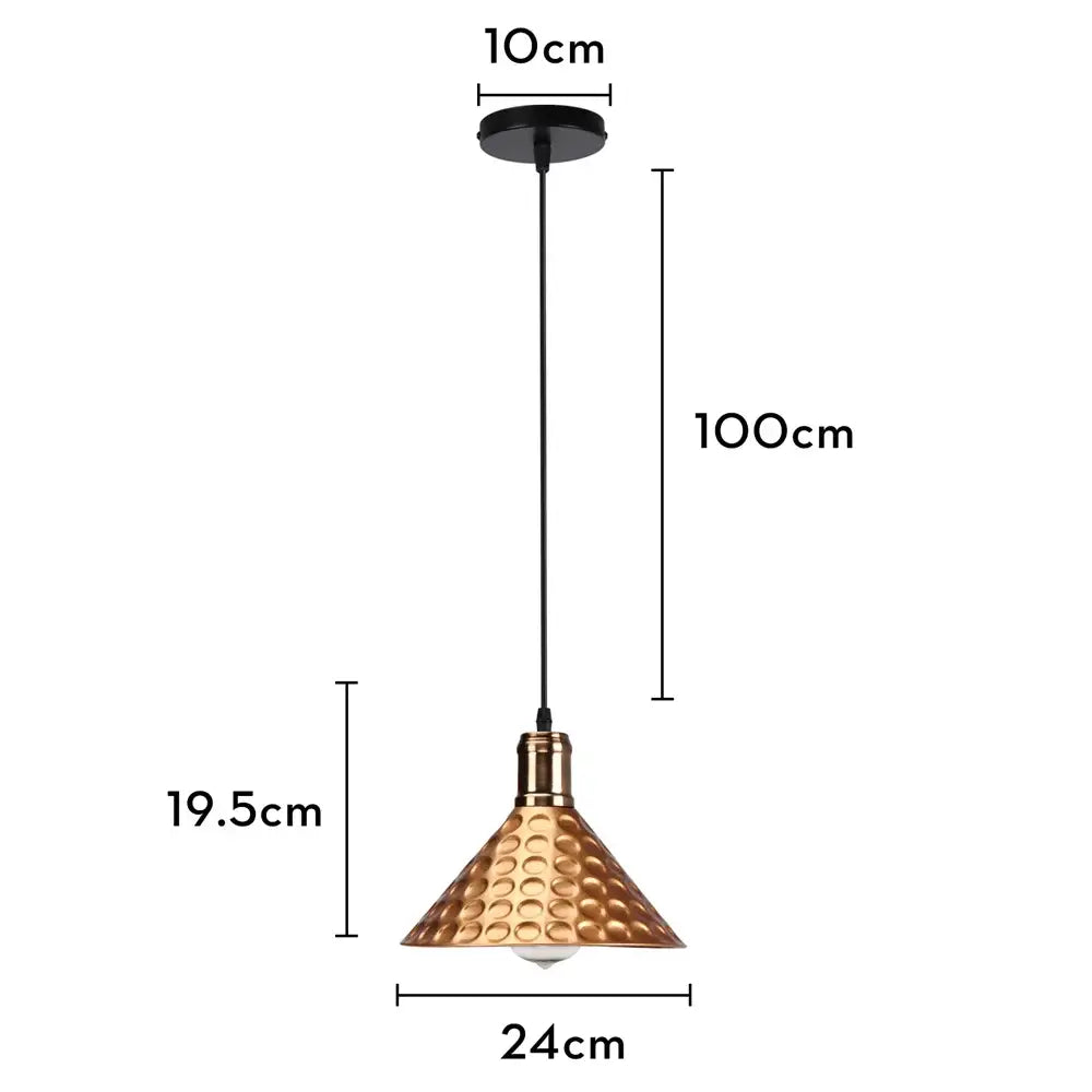 Copper-colored hammered textured industrial retro pendant lamp with black ceiling mount for dining room decorbites industrial retro