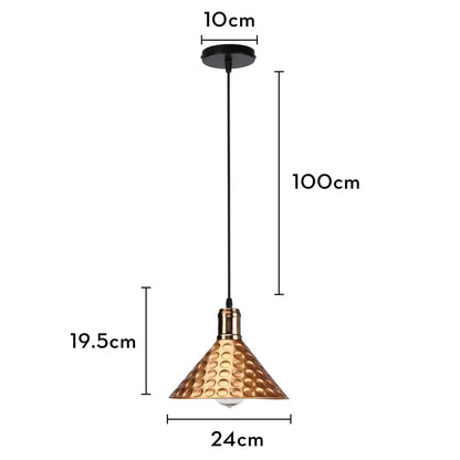 Copper-colored hammered textured industrial retro pendant lamp with black ceiling mount for dining room decorbites industrial retro