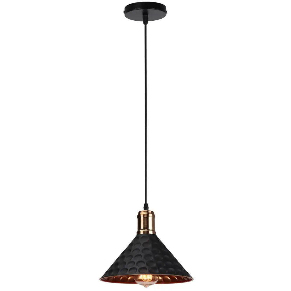 Black hammered metal industrial retro pendant light with copper interior and brass accent for dining room decorbites industrial retro