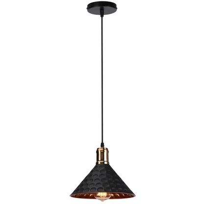 Black hammered metal industrial retro pendant light with copper interior and brass accent for dining room decorbites industrial retro