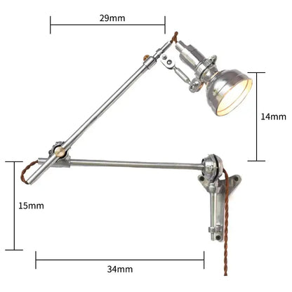 Industrial retro wall lamp with metallic finish and braided brown cord, adjustable and wall-mounted for decorbites industrial retro