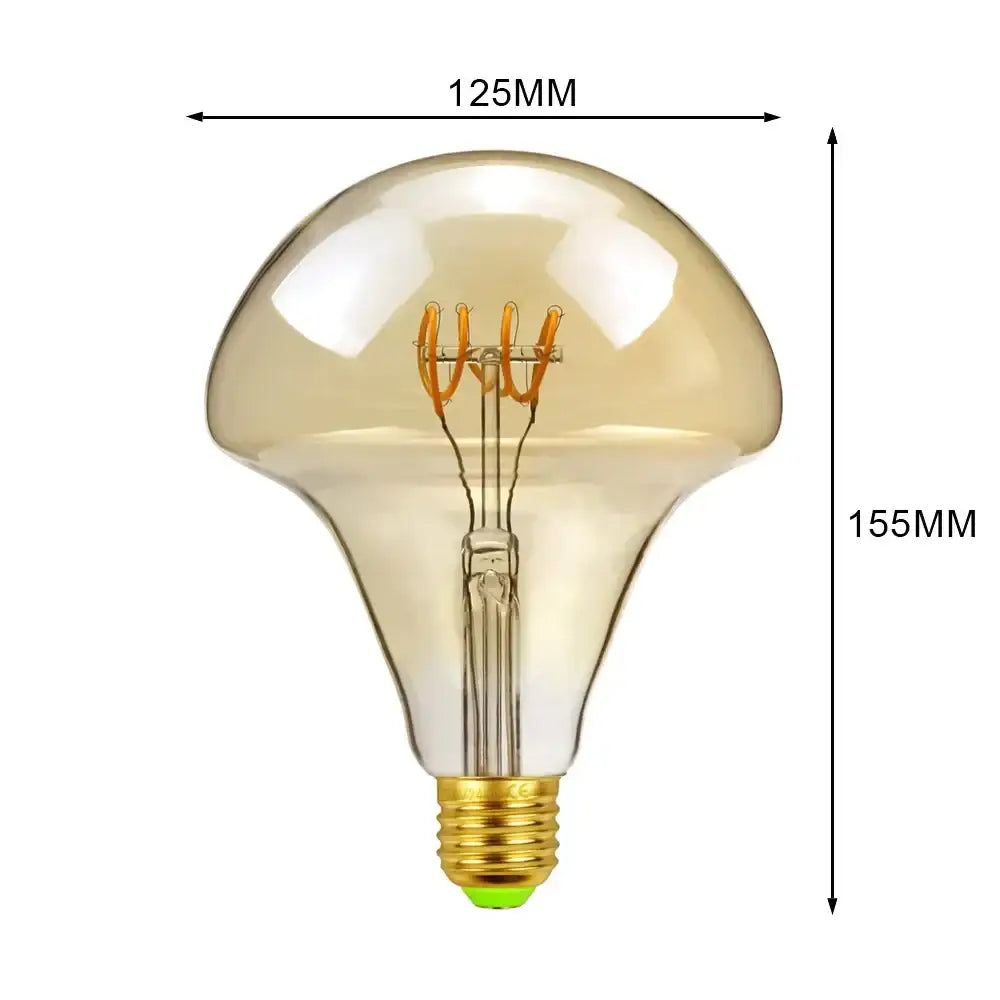 Amber-colored industrial retro vintage led edison bulb with gold-toned base and intricate coiled filaments for warm light decorbites