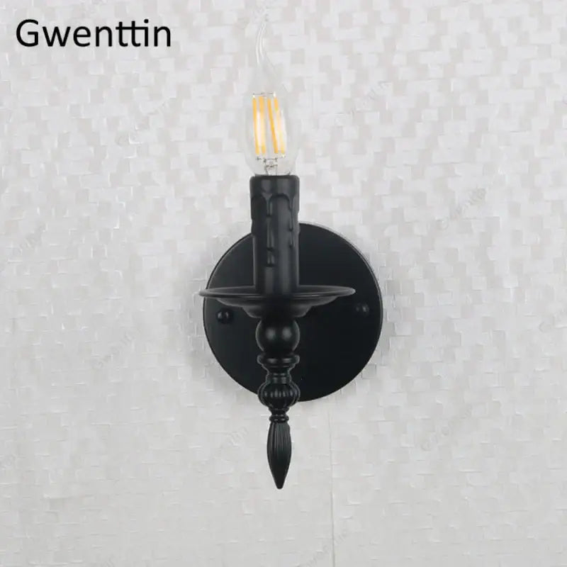 Black candle-style industrial retro wall sconce with led filament bulb in black iron for bedroom decorbites industrial retro decor