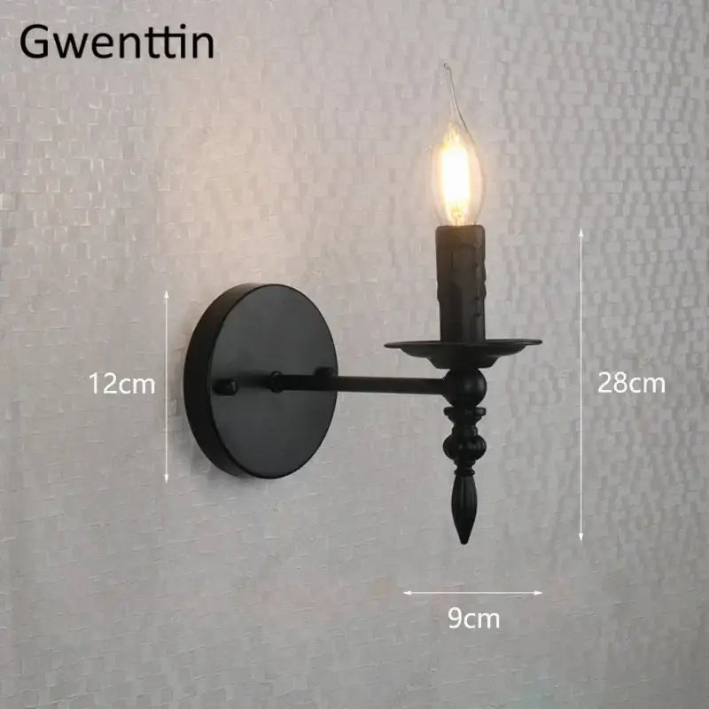 Black wrought iron candle style industrial retro wall sconce with illuminated bulb for bedroom decorbites retro wall decor