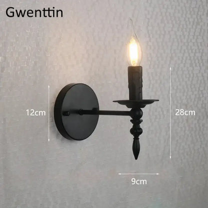 Black wrought iron candle style industrial retro wall sconce with illuminated bulb for bedroom decorbites retro wall decor