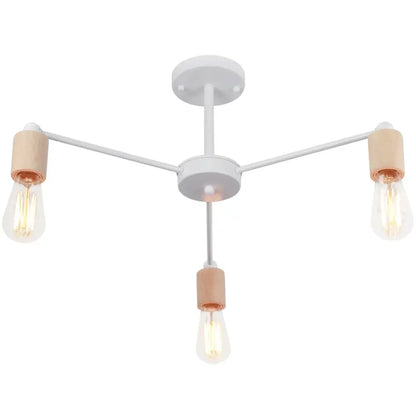 White metal industrial rod iron ceiling lamp with three filament bulbs and wooden sleeves for living room decorbites industrial rod