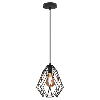 Black metal geometric iron metal cage pendant with exposed edison bulb for dining room decorbites iron metal