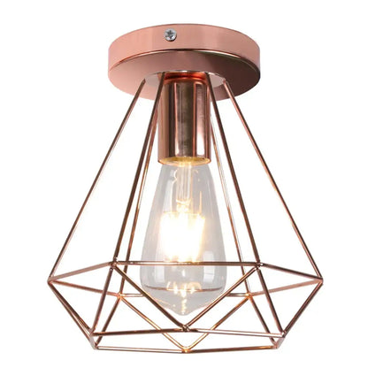 Copper geometric cage ceiling light with exposed filament bulb for industrial ceiling light decorbites living room use