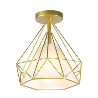 Gold geometric wireframe industrial ceiling light with frosted white glass shade for living room decorbites industrial ceiling light