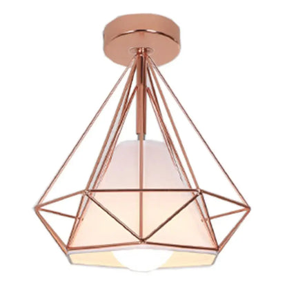 Rose gold and brass geometric industrial ceiling light with faceted frame and frosted glass shade for living room decorbites