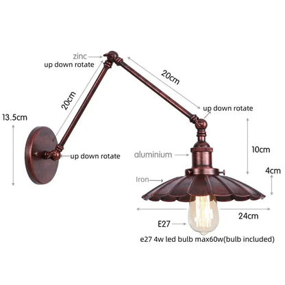 Industrial rustic antique brass and dark bronze wall sconce with adjustable fluted metal shade and exposed edison bulb decorbites industrial rustic
