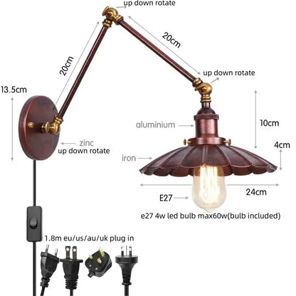 Industrial rustic antique brass and dark bronze wall sconce with adjustable zinc and iron arms and fluted shade for decorbites industrial rustic bedroom light
